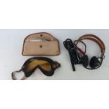 USAAF Headset by ANBHI, B8 Flying goggles and spare lenses and an extension cable