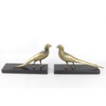 Pair French Art Deco Bronze Pheasant garnitures mounted on Belgian slate bases Signed. 26cm in Width