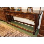 Early 19thC Oak 2 drawer dresser base with brass drop handles over turned supports and straight
