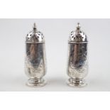 Delicate Pair of Victorian Silver engraved crested pepperettes, London 1849 by Charles Thomas