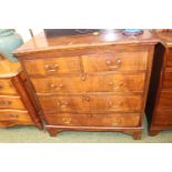 19thC Mahogany Inlaid Chest of 2 over 3 drawers with brass drop handles with bracket feet. 95cm in