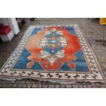 Large Persian Blue and white ground Rug with Geometric Star Border with twist tassels 375 x 300cm