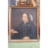 19thC Oil on canvas of a Elderly woman in later gilt gesso frame. 62 x 75cm