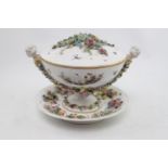 19thC Antique Fontainbleau Jacob Petit Tureen, stand and cover decorated with floral garnitures
