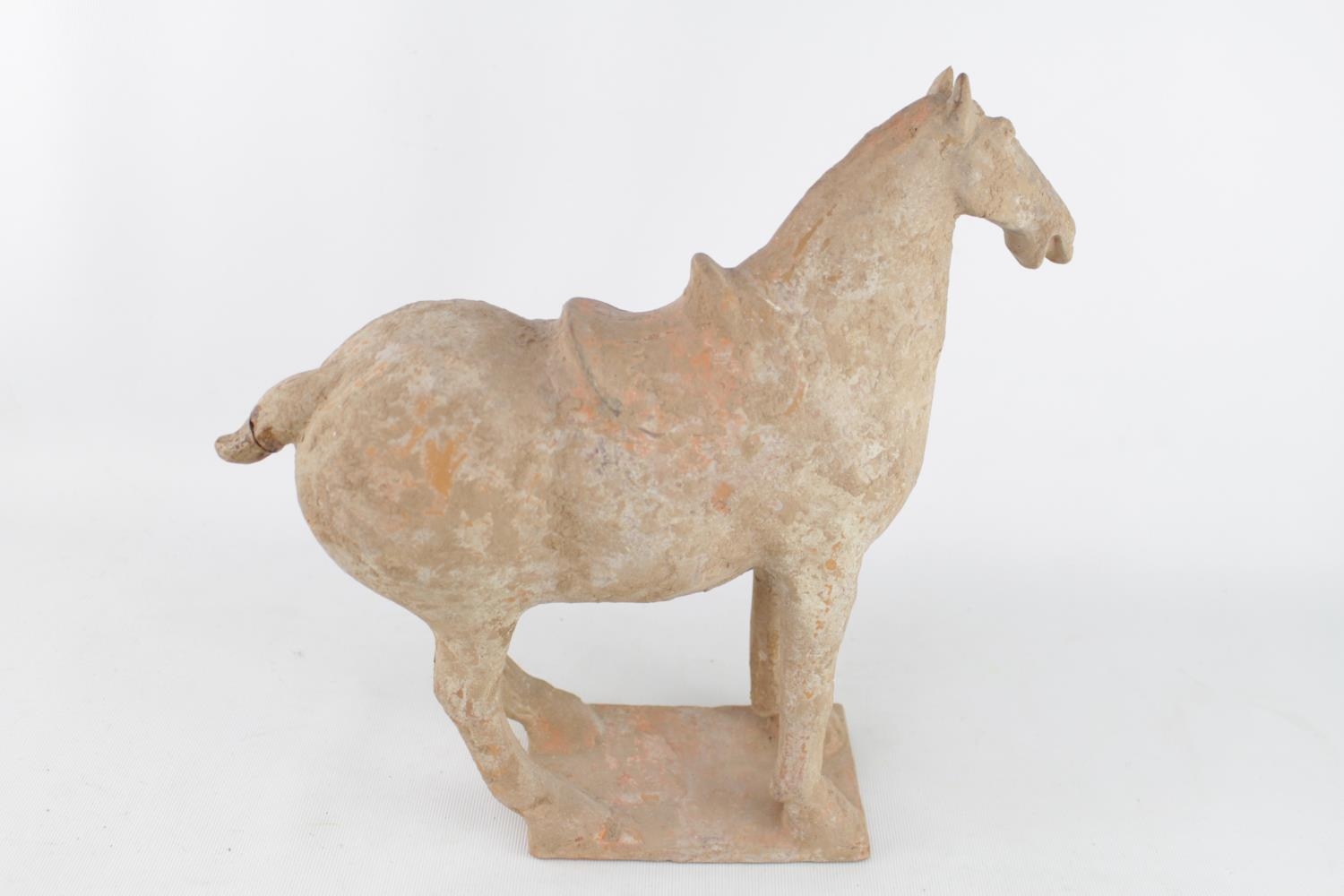 Antique Chinese Terracotta pottery funerary Tang horse on rectangular base 30cm in Height - Image 2 of 4