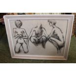 Framed Nudes in Charcoal on Paper unsigned. 38 x 29cm