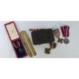 Princess Mary tin containing War Medal, Queen Alexander nursing medal boxed, Croix du Guerre with