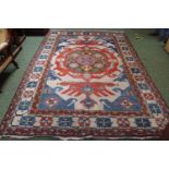 Large Red ground Persian Rug with import lead seal of blue and green detail 320 x 215cm