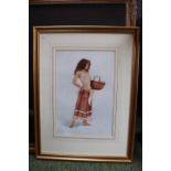 Framed and mounted watercolour 'Tracy & the Terracotta Skirt' by Rod Munro