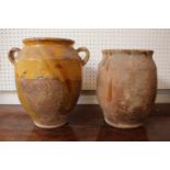 2 Chinese Lead glazed two handled Funerary type jars, 30cm & 26cm