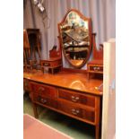 Edwardian Walnut and Satinwood Inlaid dressing table with Shield back mirror