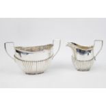 King George V Silver fluted Silver Creamer and Sugar bowl By H V Pitley & Co. 210g total weight