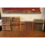 Collection of 19thC Leather bound books inc. Jeremy Taylors Works 1831, Dickens Works Library