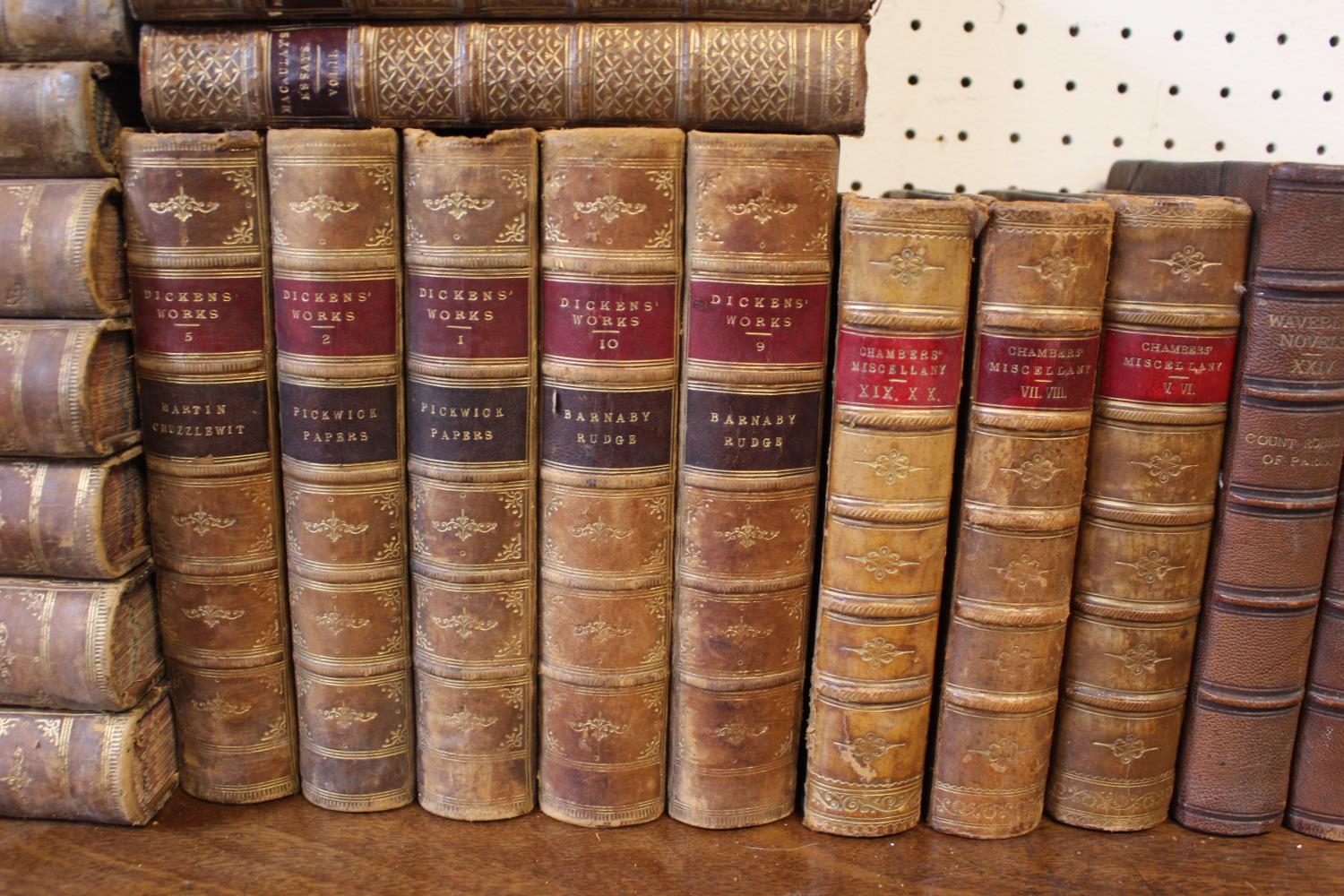 Collection of 19thC Leather bound books inc. Jeremy Taylors Works 1831, Dickens Works Library - Image 3 of 6