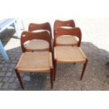 Set of 4 1960's Danish Arne Hovmand Olsen Teak Dining Chairs, with woven seats, each labelled