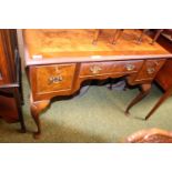Ladies Edwardian Burr Walnut and Mahogany framed dressing table with brass drop handles and Long