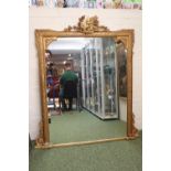 Large early 19thC Georgian Gilt Gesso over mantel mirror with surmounted bird and wreath decoration