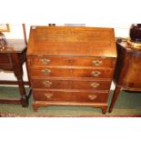 George III Oak Fall front Bureau with brass drop handles and fitted interior over bracket feet. 93cm