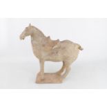 Antique Chinese Terracotta pottery funerary Tang horse on rectangular base 30cm in Height