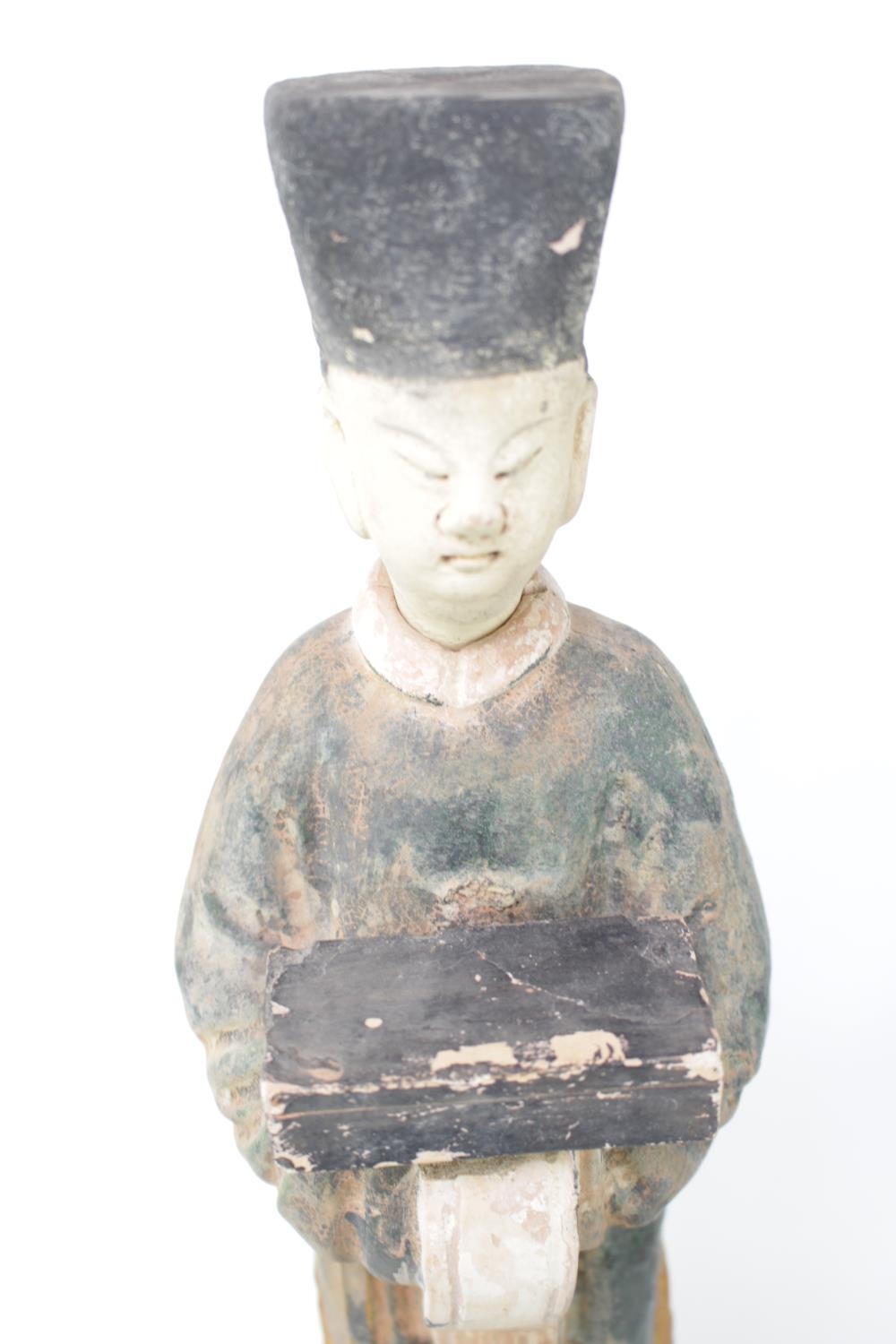 Pair of Antique Chinese green and amber lead-glazed pottery funerary figures in the form of - Image 8 of 13