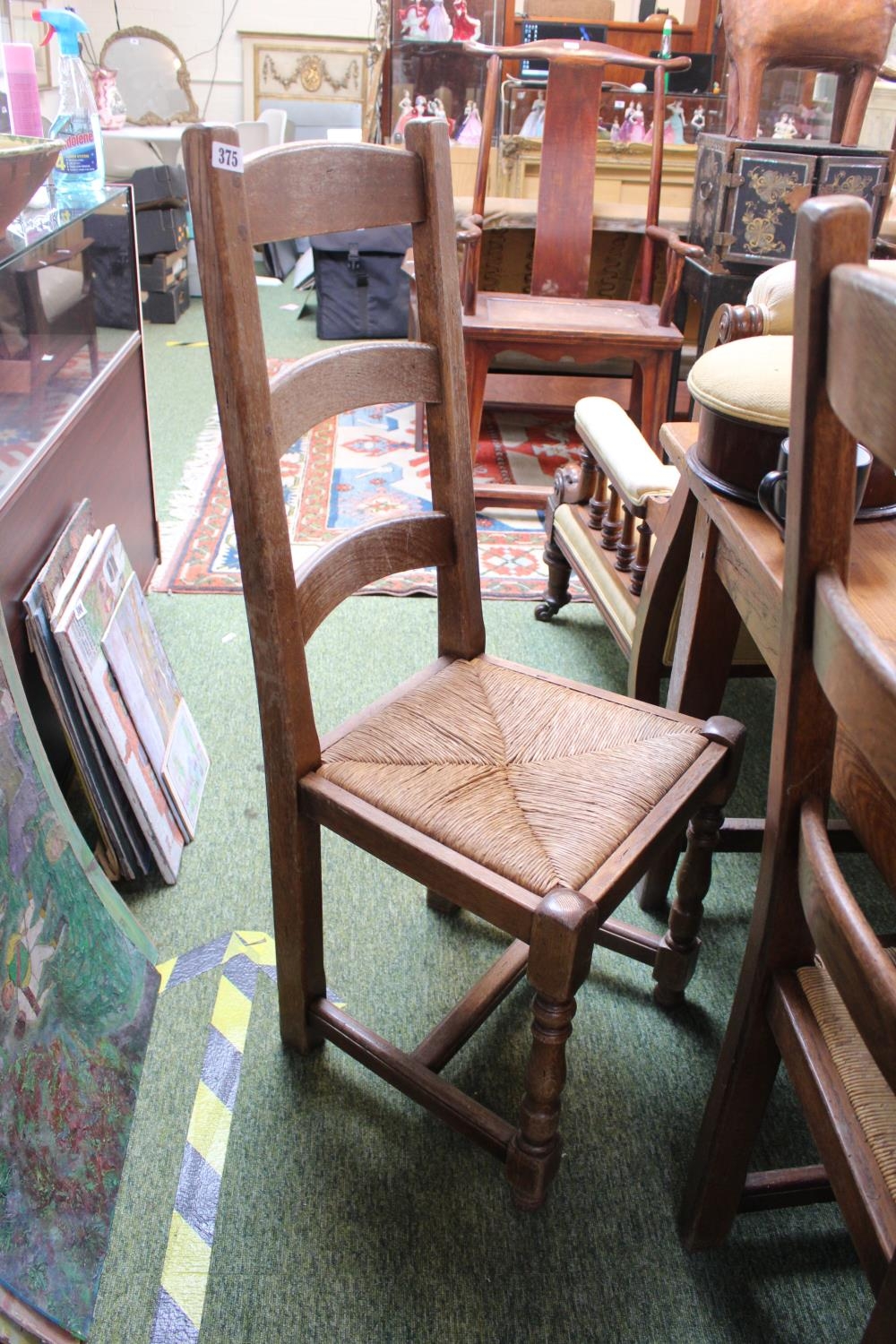 Set of 6 20thC Rush Seated Ladder back dining chairs - Image 2 of 2