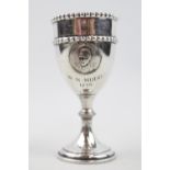 A Unusual Silver goblet trophy with Robert Burns plaque by James Fenton & Co of Birmingham 1862. 40g