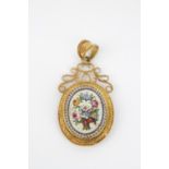 A late 19th century Italian gold and micro mosaic pendant, circa 1880, the central oval floral