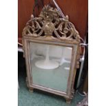 19thC Gilt Gesso Rectangular mirror with surmounted wreath and cartouche decoration. 102 x 52cm