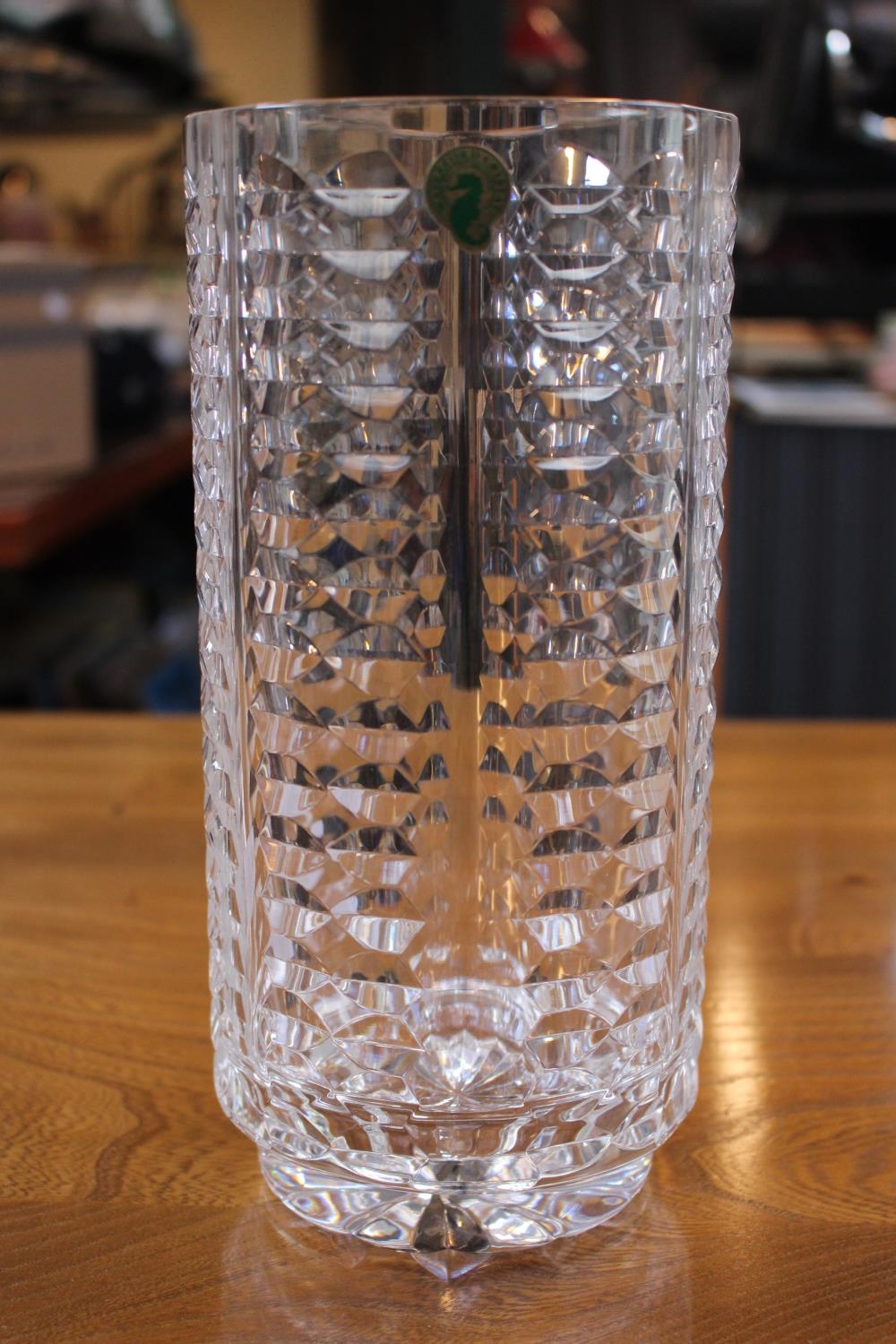 Good quality Waterford Crystal vase of cylindrical form 25cm in Height