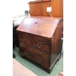 George III Mahogany Fall front Bureau with fitted interior of 2 over 2 on bracket feet 83cm in Width