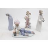 Lladro figure of Girl with Candle, Lladro figure of a Boy with Toy locomotive, Girl with Flowers and