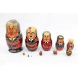 Russian Hand painted Doll Boris Yeltsin backwards 11 figures in total