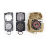 British March Compass by T G Co Ltd of London No.81312 MK III 1940 pouch and 2 other compasses