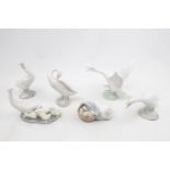 Collection of 5 Lladro Geese figures and a Boxed Lladro Duckling group 4895