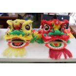 2 Vintage Wooden Dragon hand painted Head dress costumes