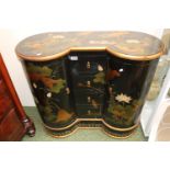 20thC Hand painted Sideboard of diminutive form, central chest of 4 drawers flanked by cylinder