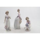 Lladro figure of Girl with Dove and Umbrella, Girl with Bear and a Flower girl
