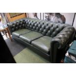 Green Leather button back chesterfield sofa