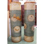 Pair of Very Large Cylindrical Chinese Pottery vases with carved Mythical creature decoration,
