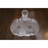 A Lalique glass scent bottle, of double flower shape, with stopper, etched mark, 9.5cm high