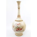 Royal Worcester Edward Raby signed Blush Ivory bottle vase with Poppy decoration 1449. 41cm in