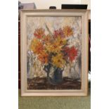 Large Oil on board of a floral still life signed to bottom right ADER in capitals. 58 x 78cm
