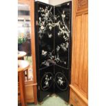 Chinese lacquered folding 4 fold screen with mother of Pearl decoration. Height 183cm x 160cm