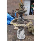 20thC Concrete 2 tier water feature with cherub decoration 152cm In Height
