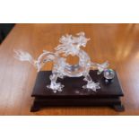 Swarovski Crystal Zodiacs Figure 'Fables and Tales' Dragon and Crystal Ball with wooden stand