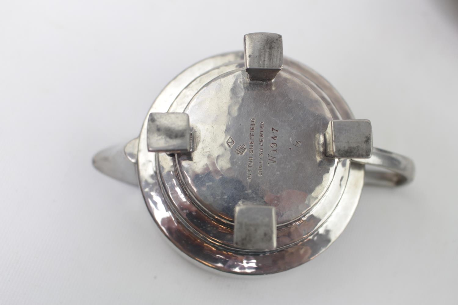 William Hutton of Sheffield Pewter Art Deco 3 piece Tea set W1947 impressed to base - Image 2 of 2