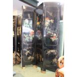Chinese lacquered folding 4 fold screen with floral and bird decoration. Height 183cm x 160cm
