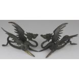 Rare Pair of Bronze Dragon Fire Place Andirons c1880. Measure 20cm by 10cm.