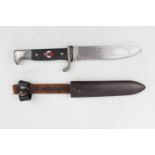 German Third Reich Hitler Youth Pattern Knife. Nickel plated turn up quillon and pommel with two