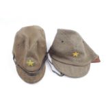 2 WW2 Imperial Japanese Infantry Khaki Caps with Yellow star